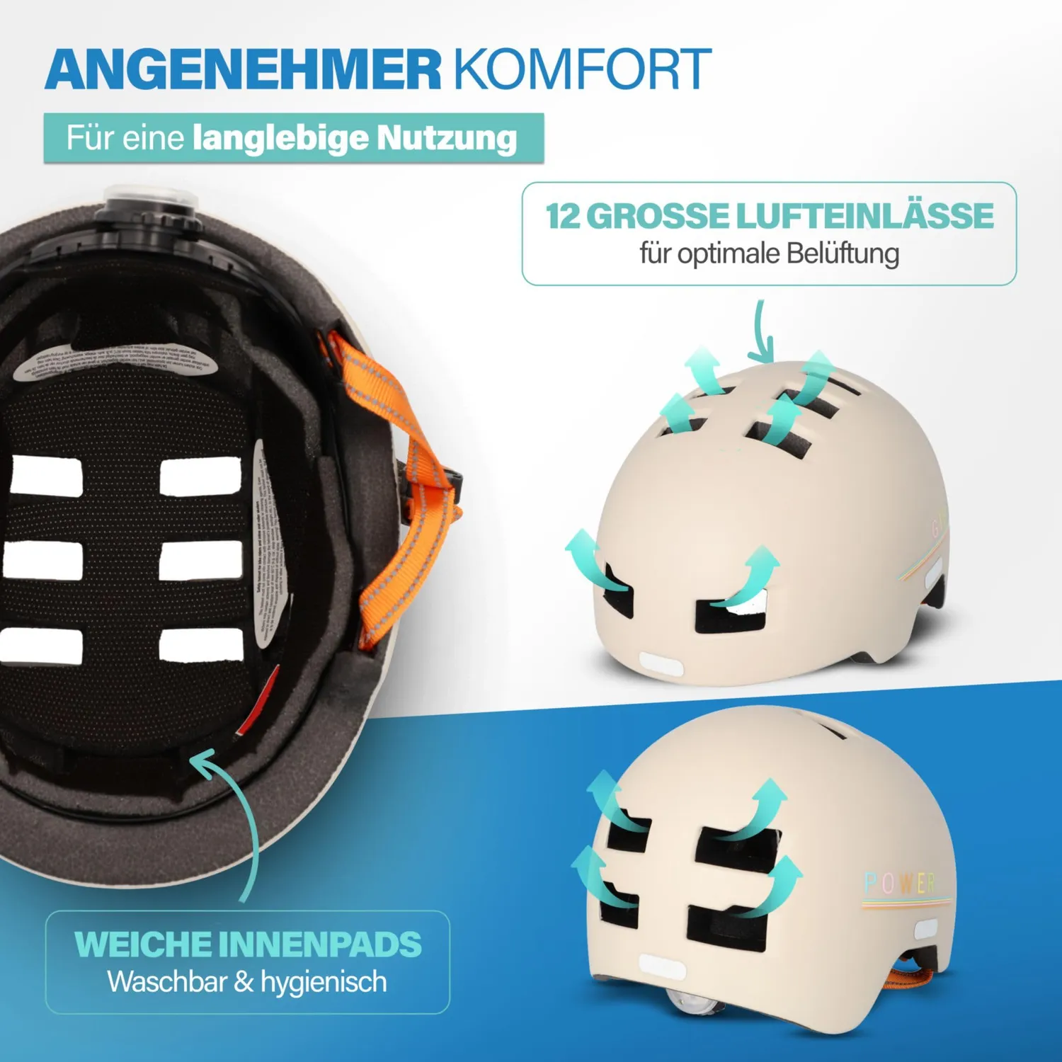Fischer Plus BMX Fahrradhelm S/M Power beige LED