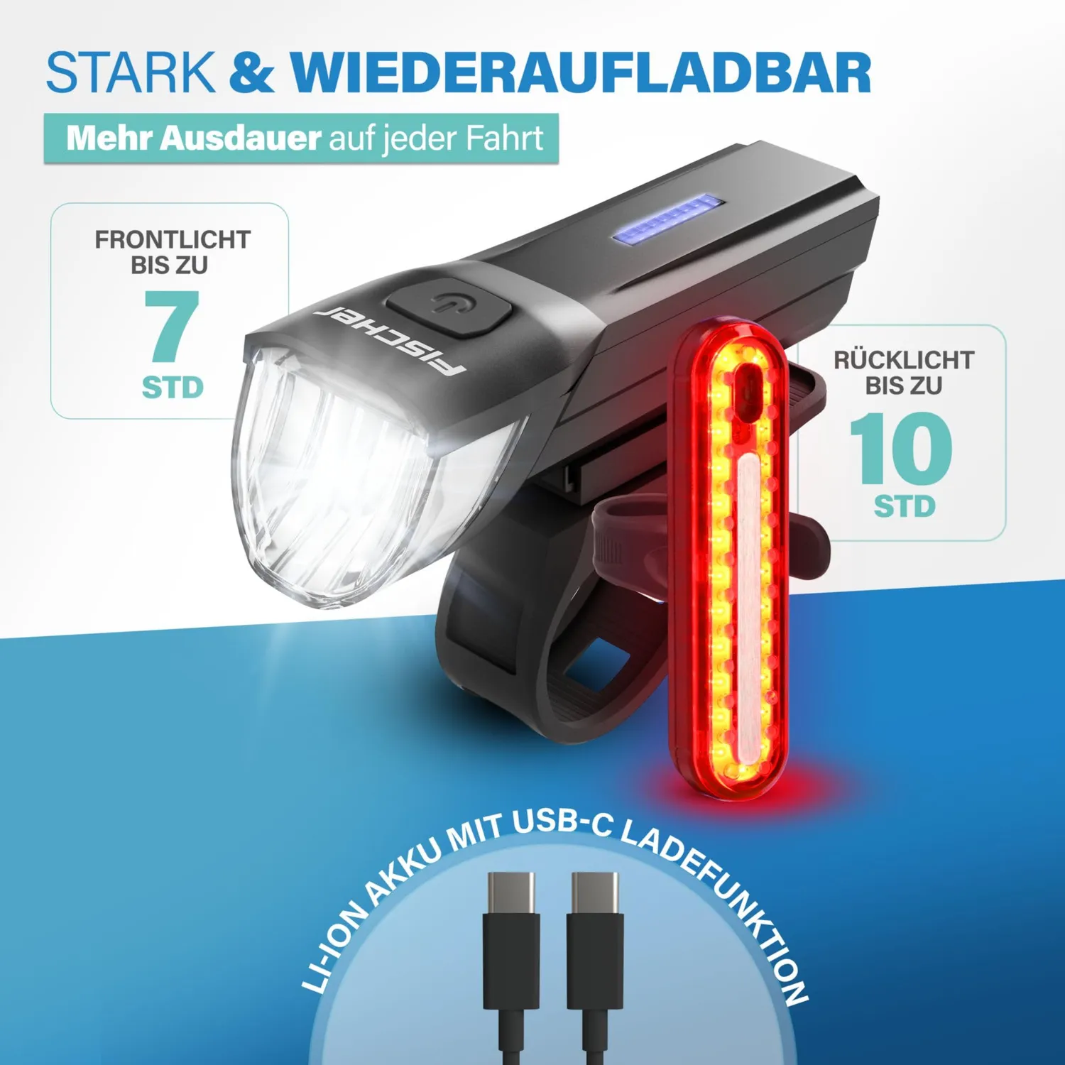 Fischer Stop Beleuchtungsset 30 Lux Bremslicht Akku