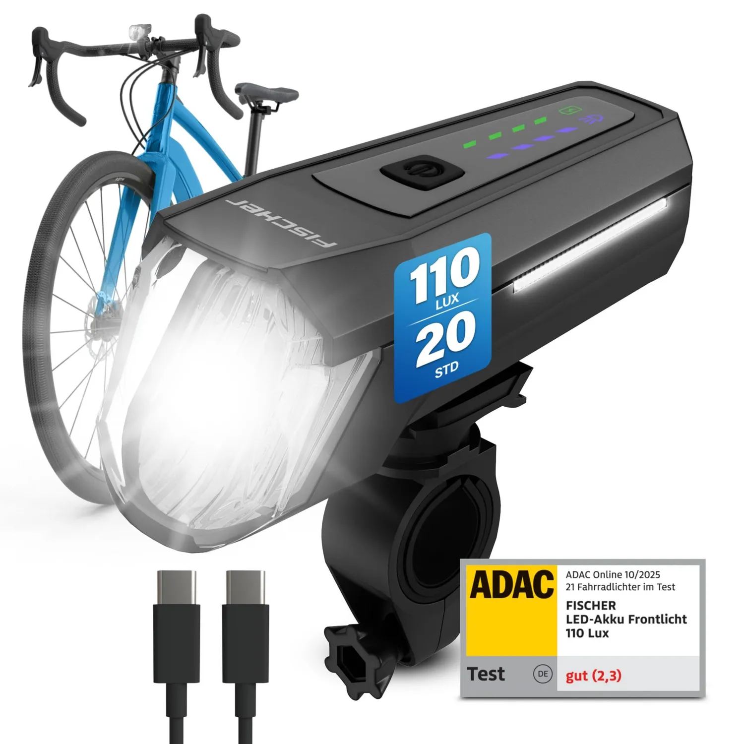 Fischer Akku Frontlicht 110 Fahrradlicht 110 Lux StVZO