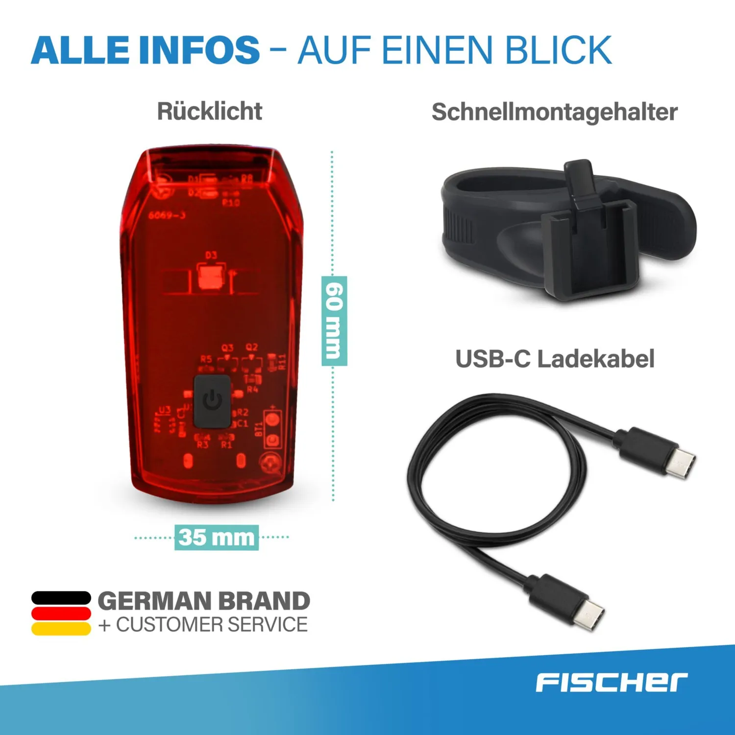 Fischer Basic Rücklicht LED hinten Akku StVZO