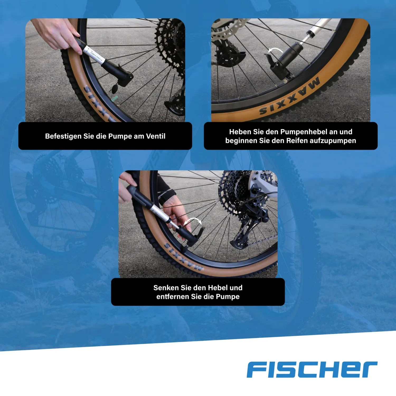 Fischer Mini Luftpumpe Fahrradpumpe mit Manometer 8 bar