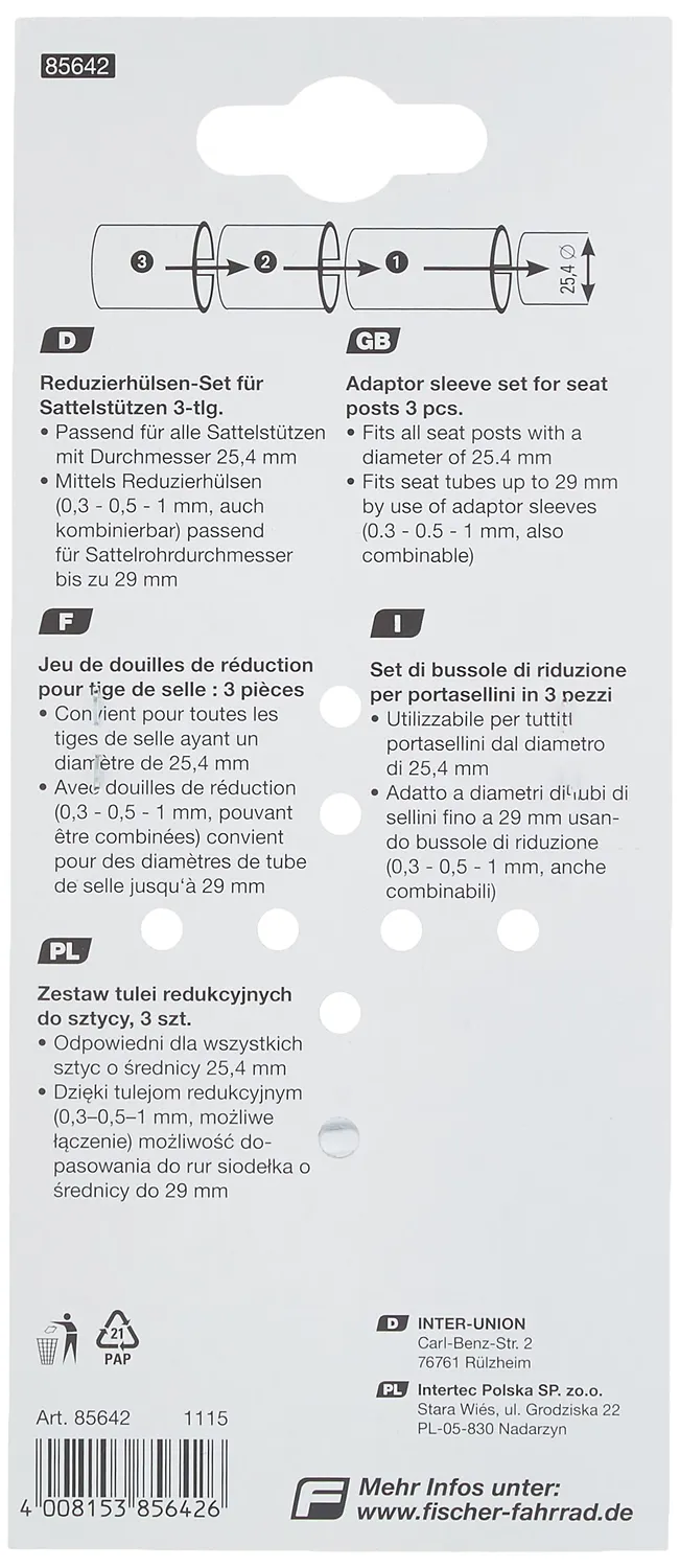 Fischer Sattelstützen Reduzierhülsen-Set 25,4-29 mm