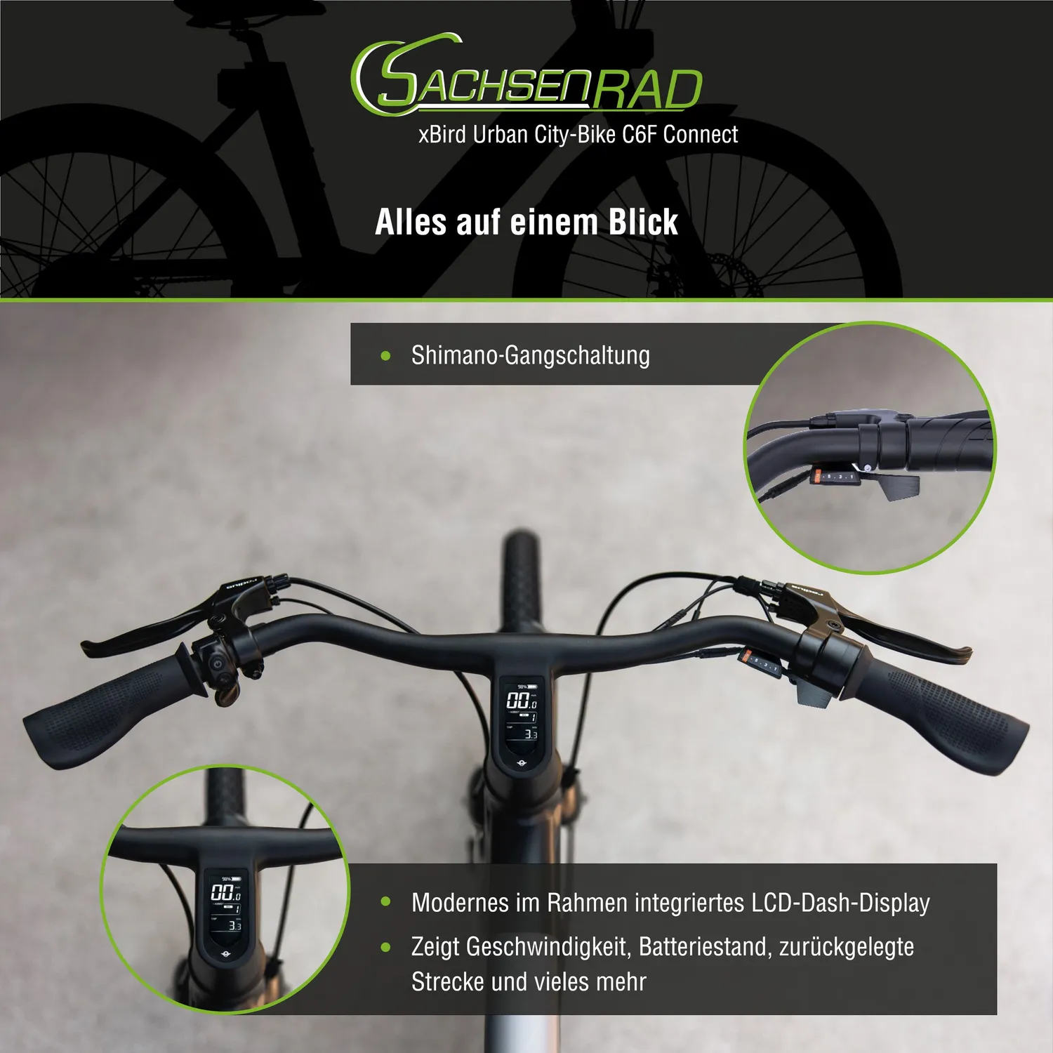 SachsenRad xBird C6F Connect E-Citybike 26 Zoll dunkelgrau