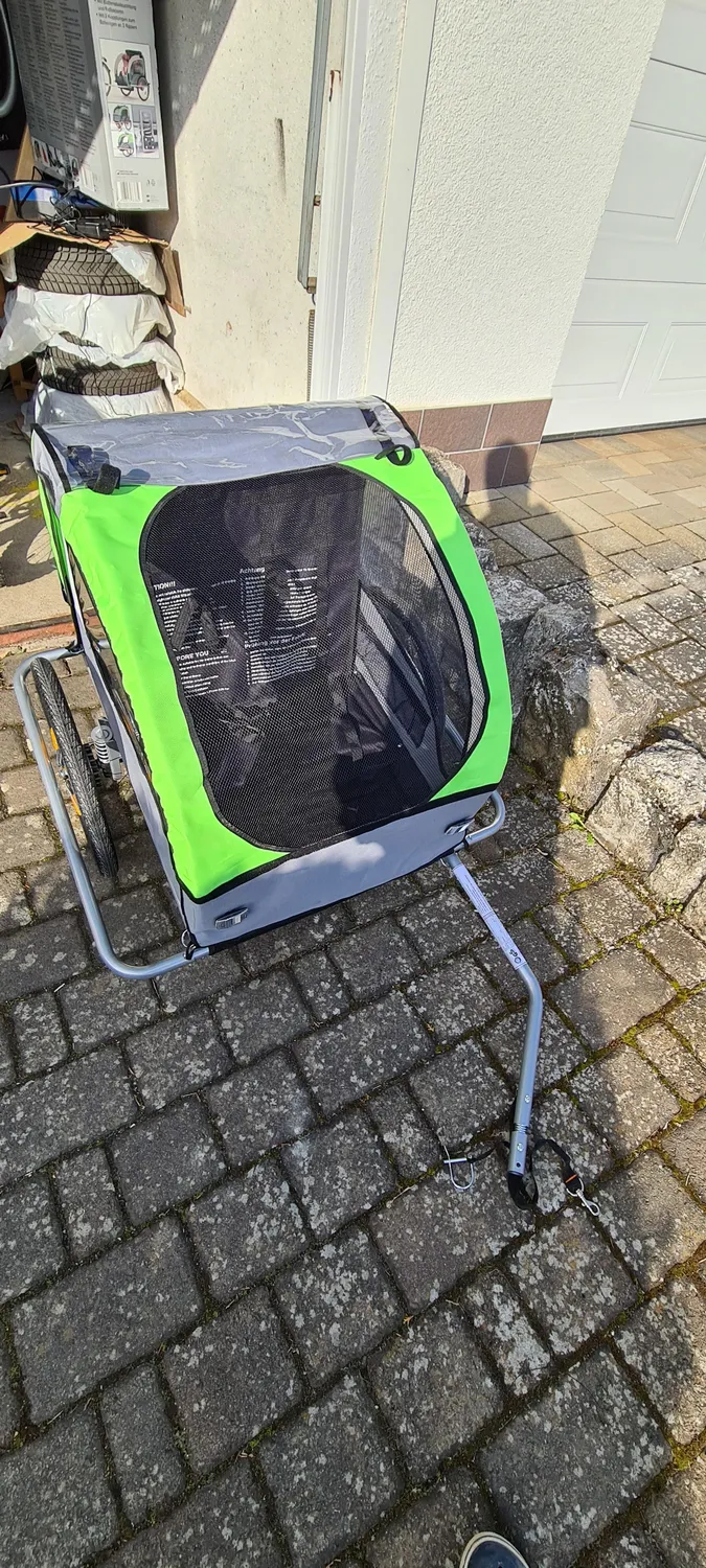 Fischer Komfort Fahrradanhänger Federung 2 Kinder grün 40 kg