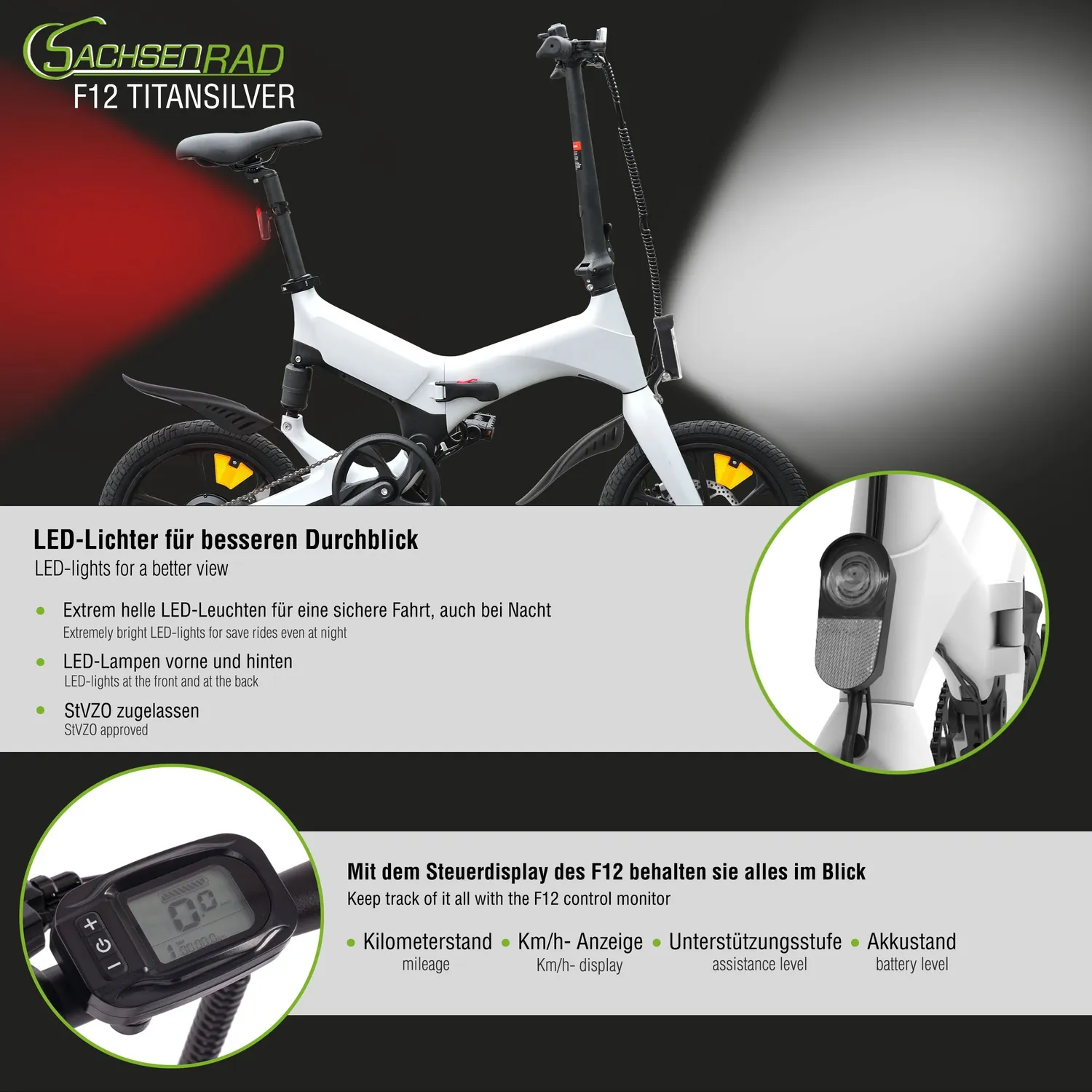 SachsenRad F12 E-Faltrad Space Grau 16 Zoll Magnesium