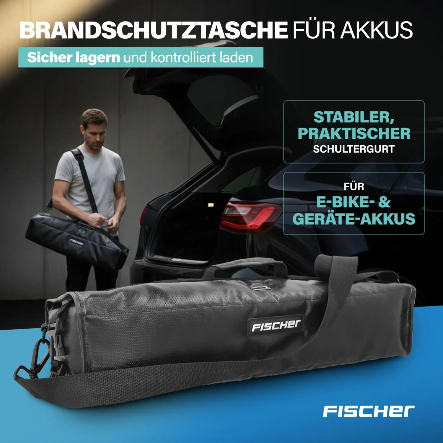 Fischer Brandschutztasche Lithium-Akku feuerfest 1000 °C