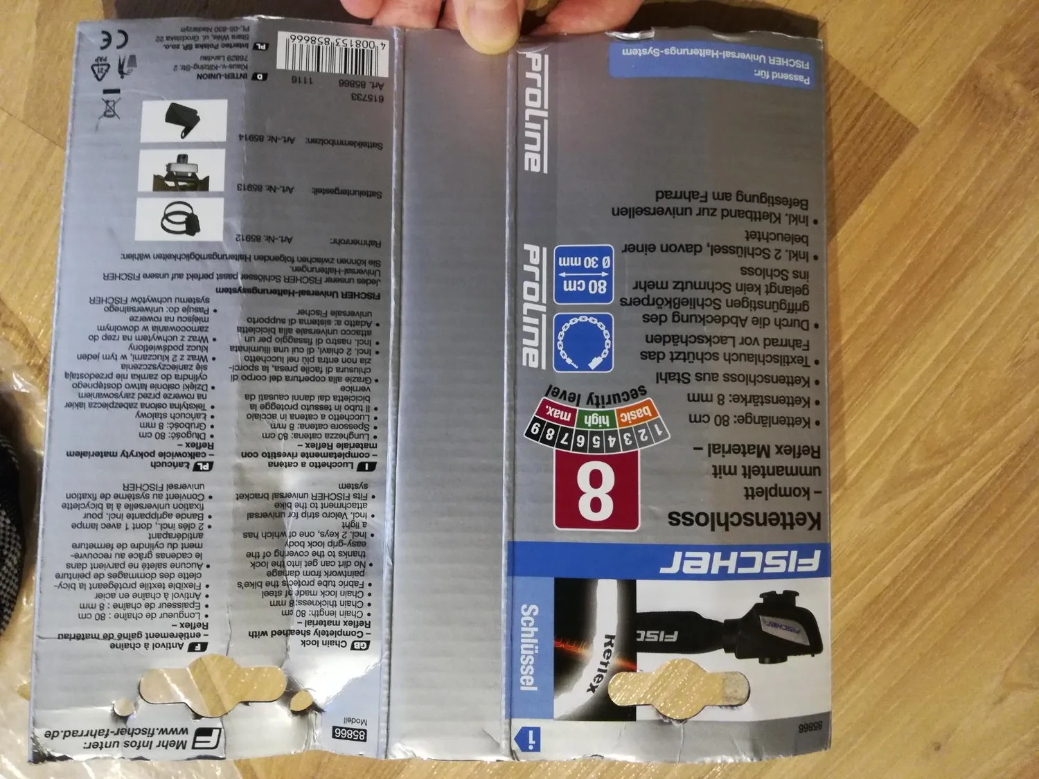 Fischer Reflex Kettenschloss 80cm 8mm Schlüssel silber