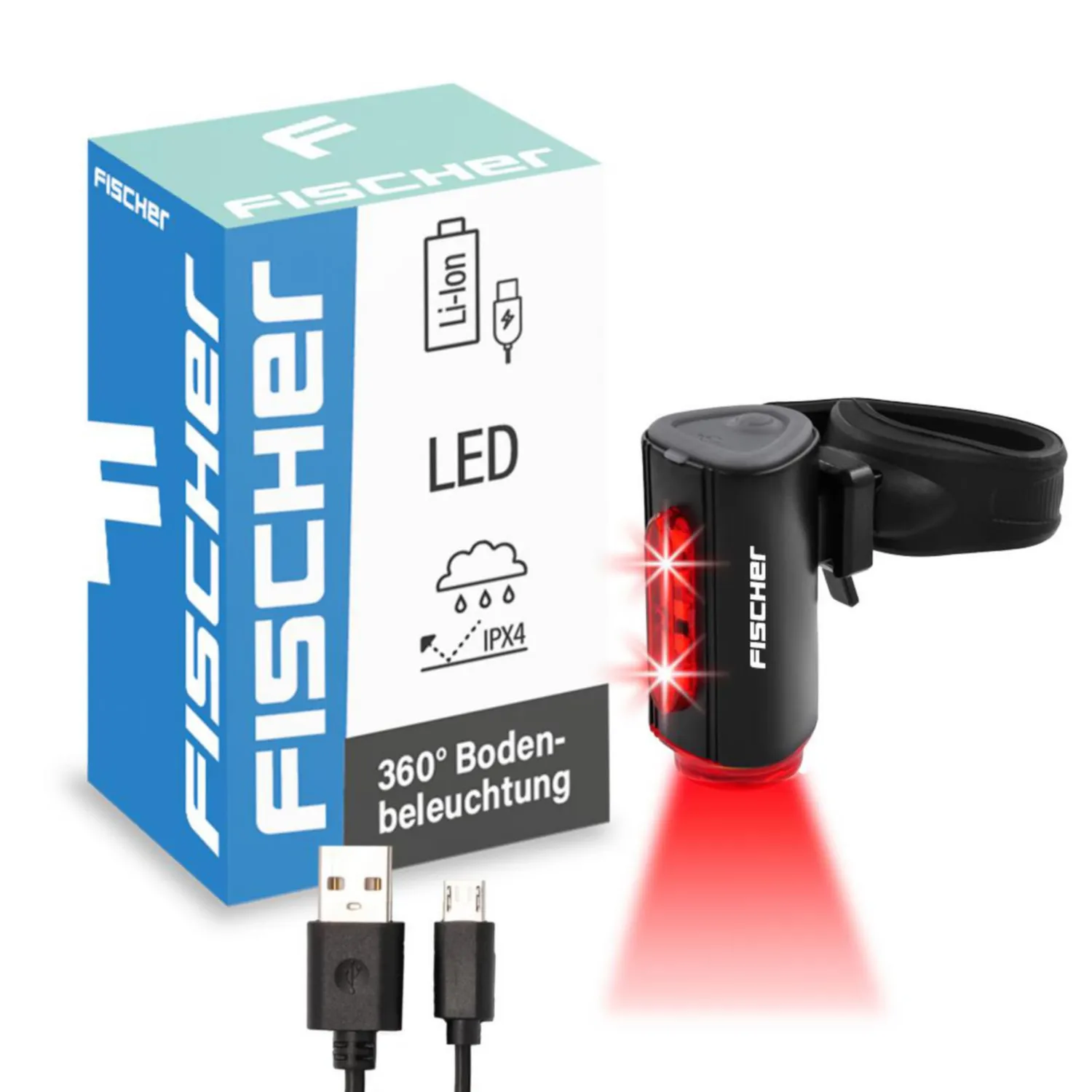 Fischer TWIN Akku-Rücklicht Fahrrad-Rückleuchte USB-C