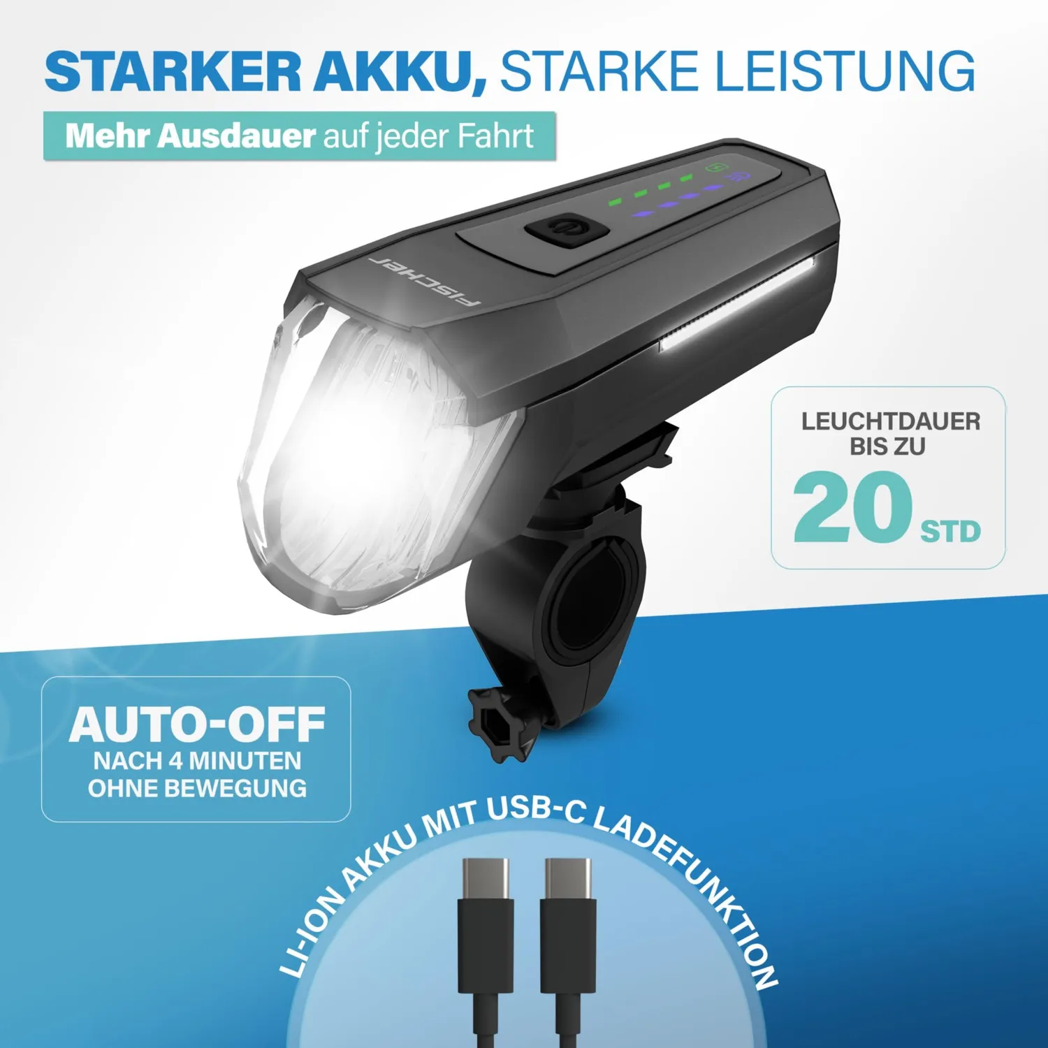 Fischer Akku Frontlicht 110 Fahrradlicht 110 Lux StVZO