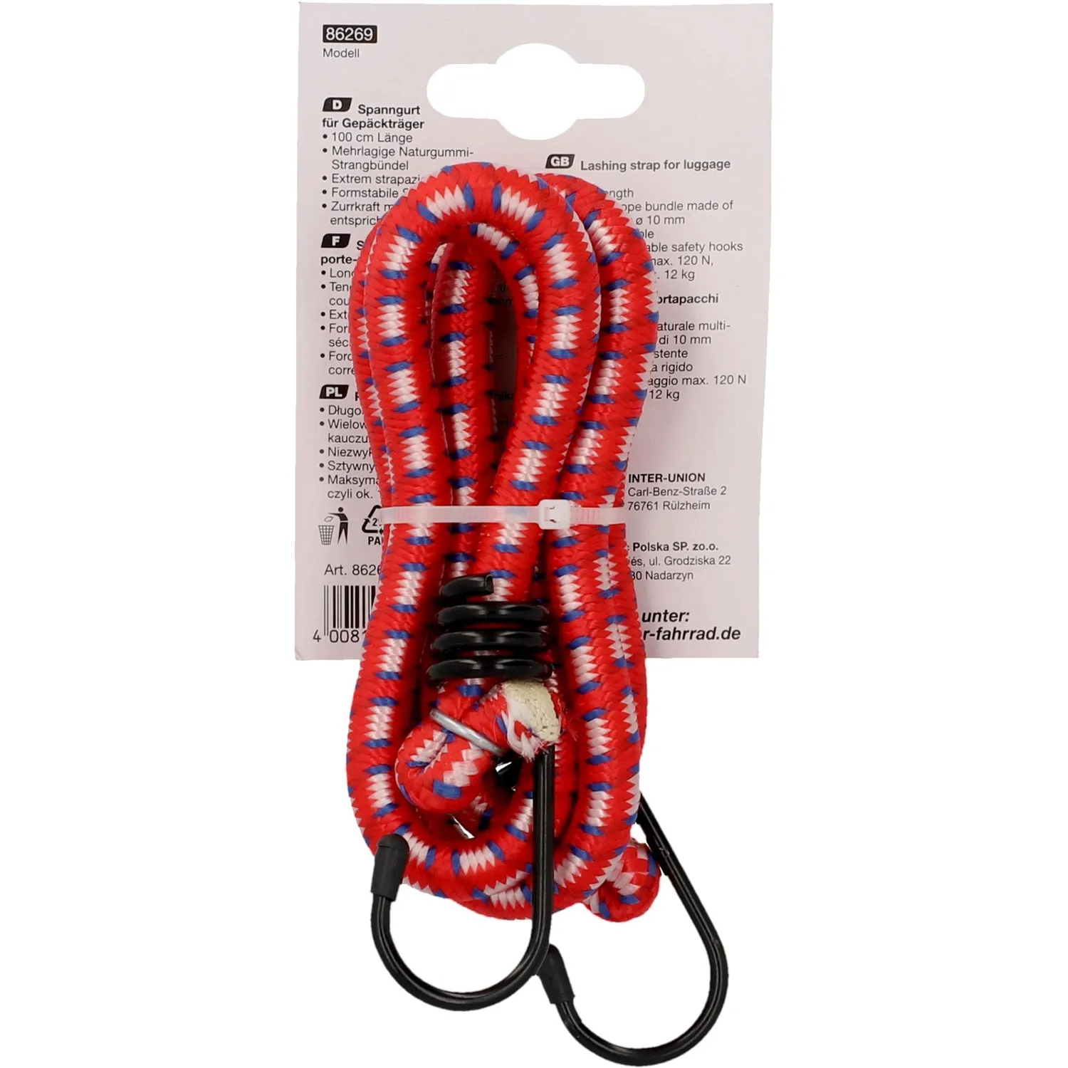 Fischer Spanngurt 100 cm rot mit Haken bis 12 kg