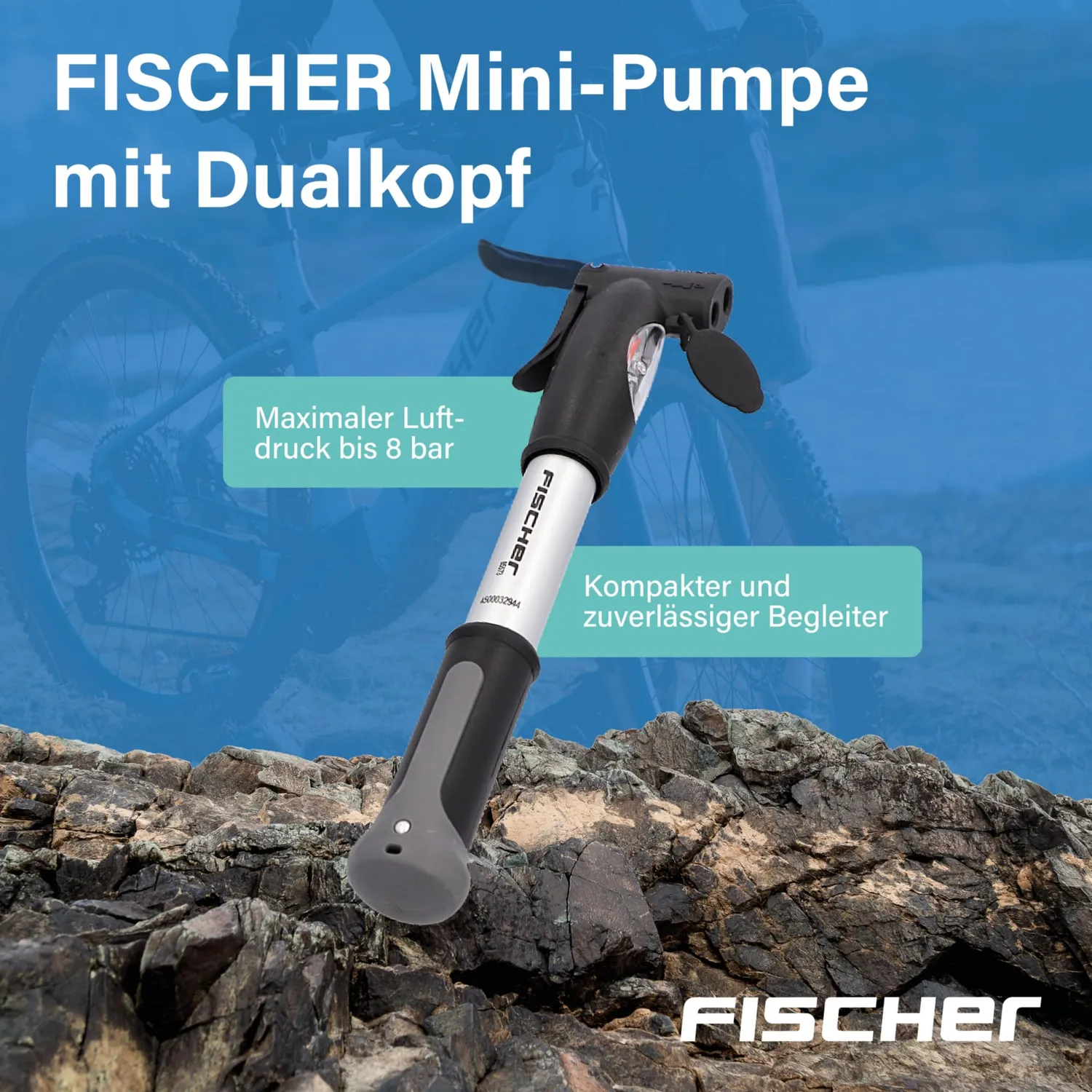 Fischer Mini Luftpumpe Fahrradpumpe mit Manometer 8 bar