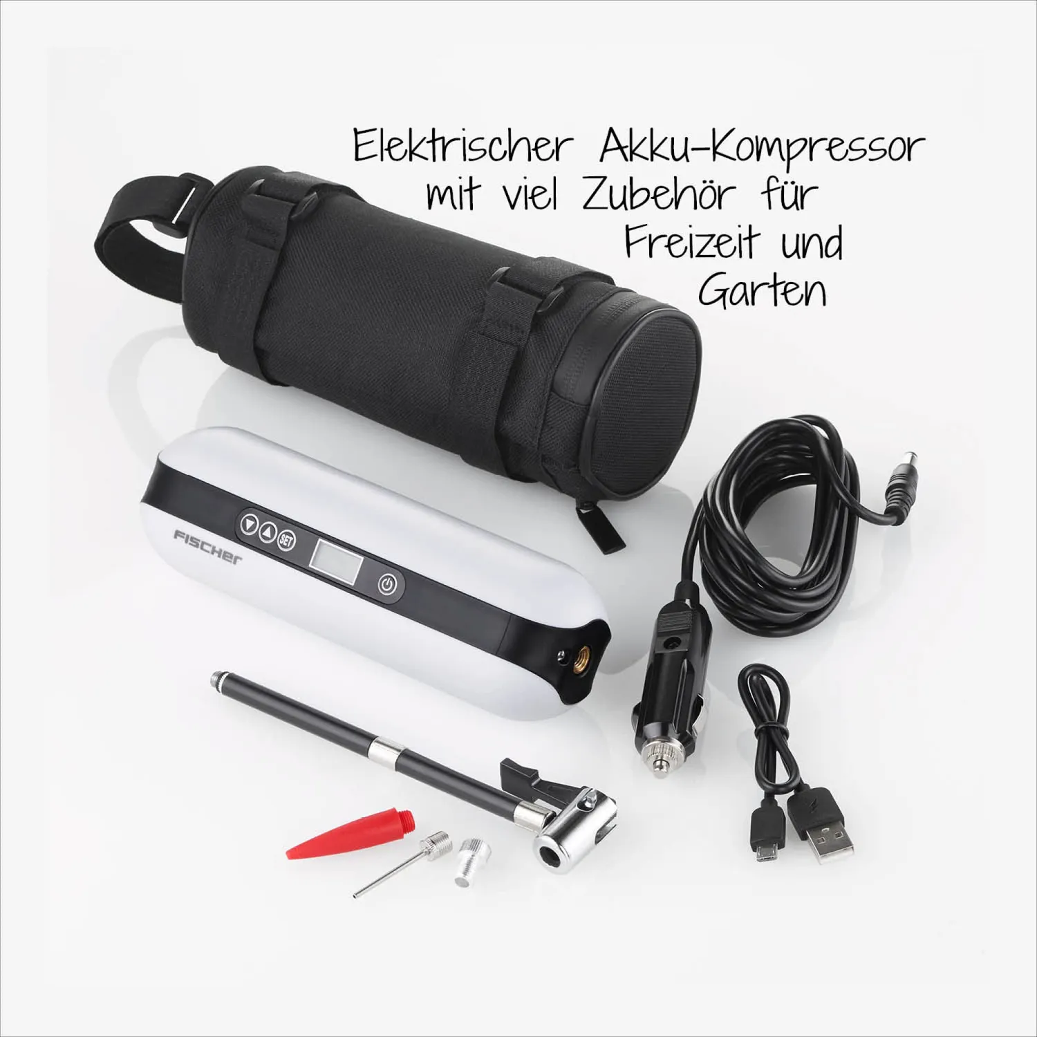 Fischer Akku-Kompressor Luftpumpe 3 Bar Powerbank Display