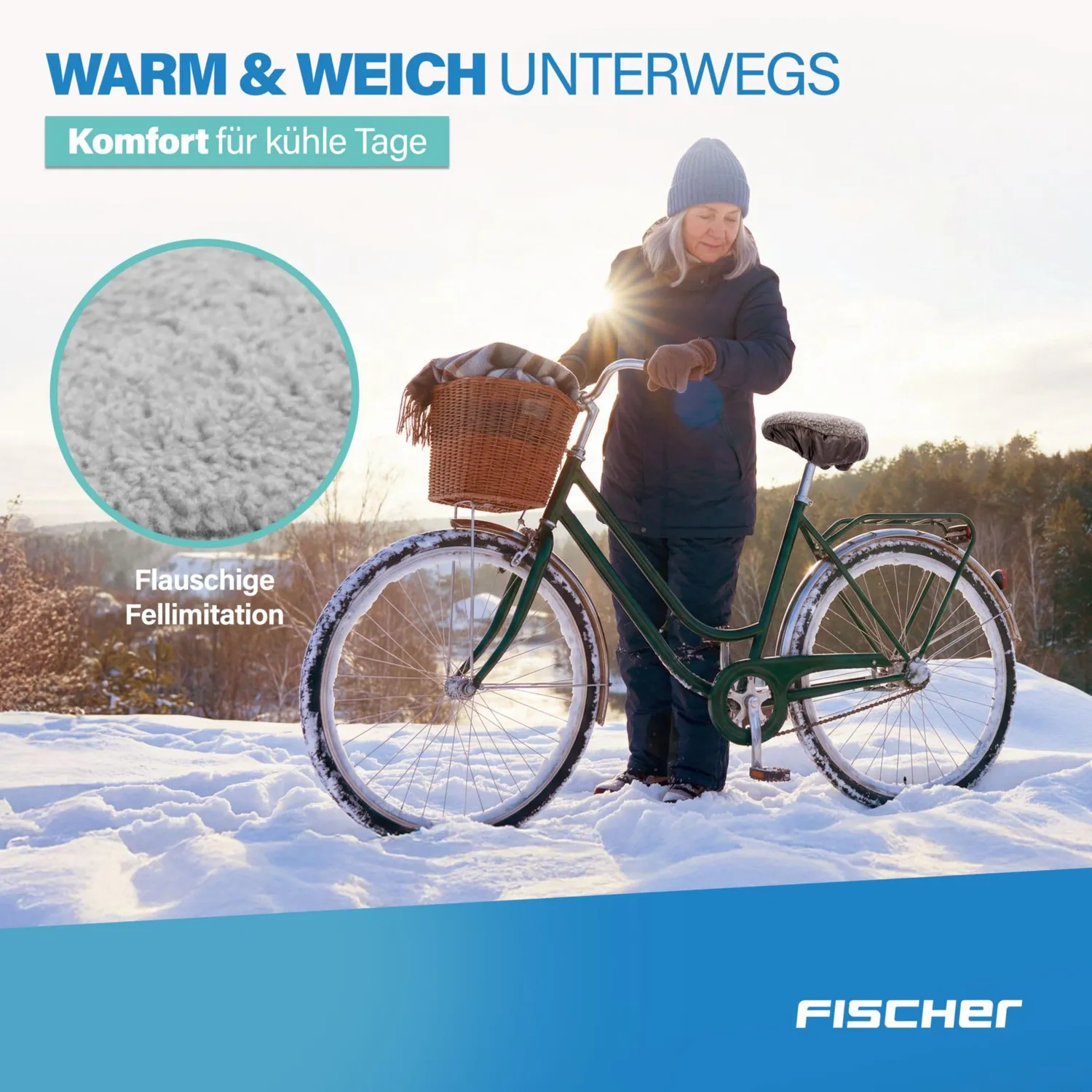 Fischer 2-in-1 Sattelbezug Fell/Kunstleder schwarz gepolstert