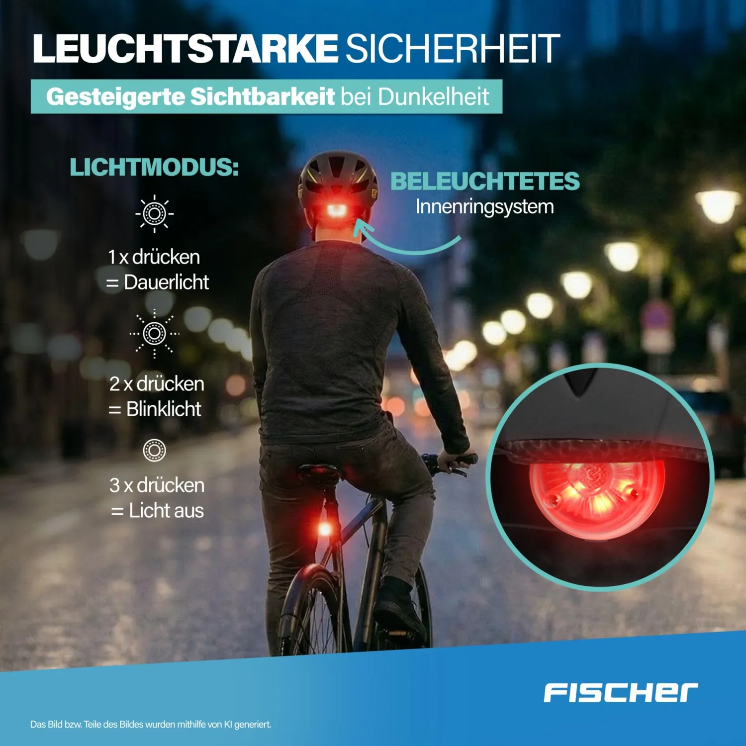 Fischer Urban Lano Fahrradhelm Schwarz S/M mit Licht