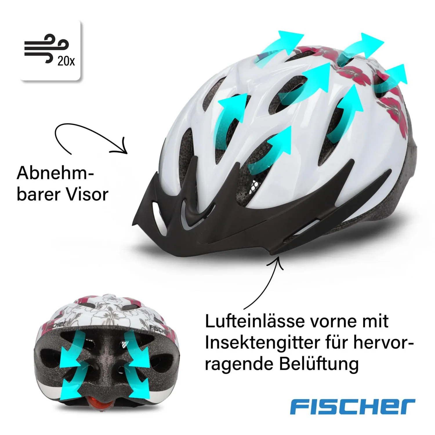 fischer Hawaii Fahrradhelm Weiß Rosa S/M mit Licht