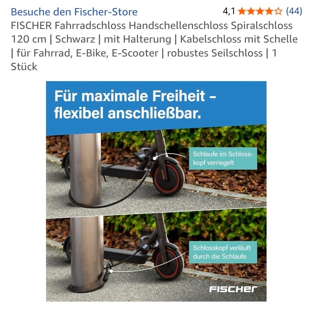 Fischer Handschellenschloss 120 cm Schloss 10 mm Stufe 4