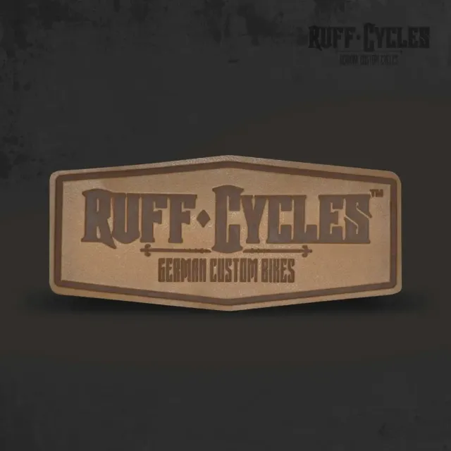 Ruff Cycles Attitude Aufnäher braun Kunstleder Logo 6-eckig