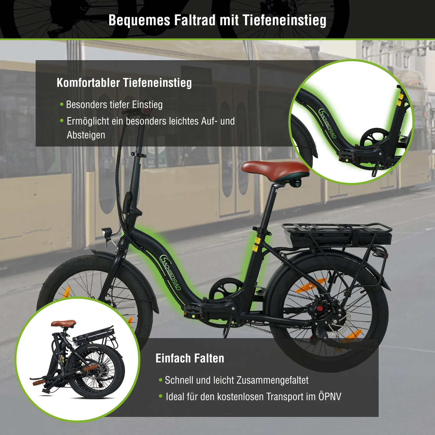 SachsenRad F2 Farmers Folding E-Faltrad schwarz 130km