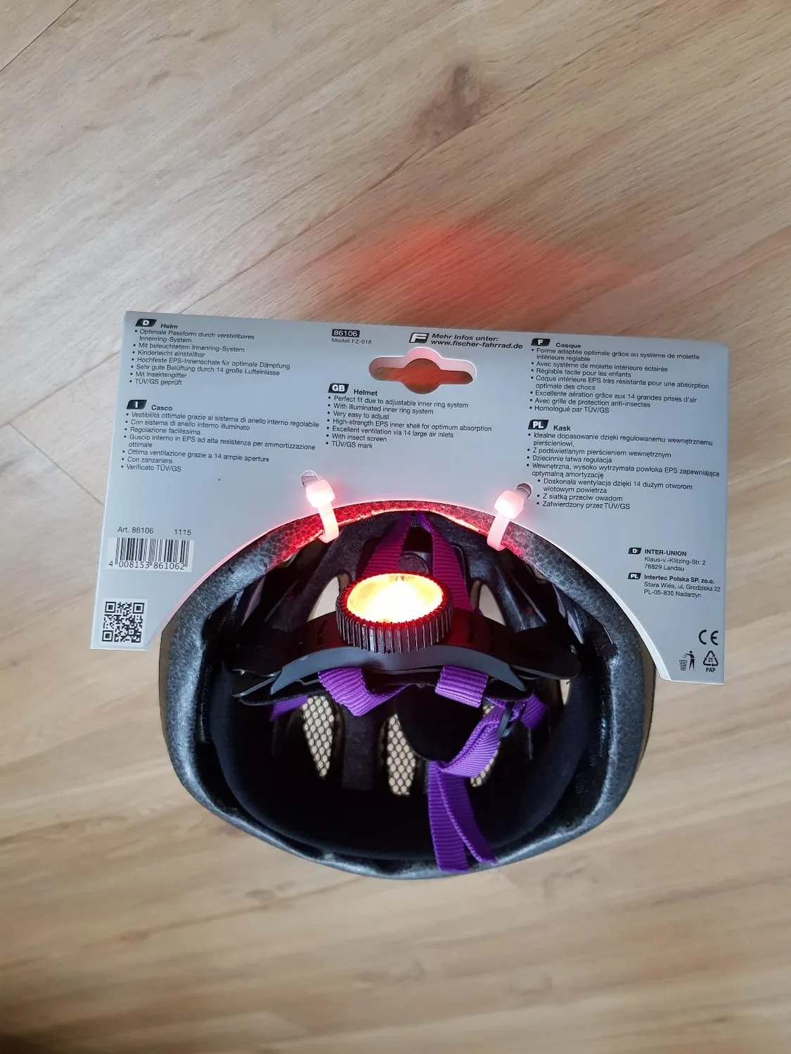 fischer Kinder Fahrradhelm Weiß Orchidee mit LED