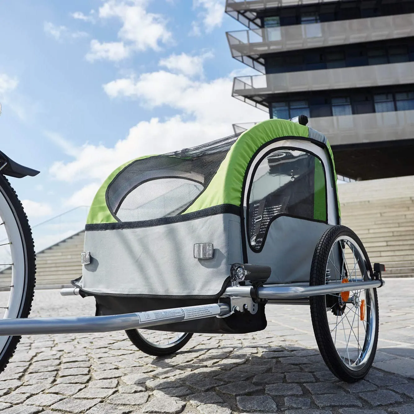 Fischer Komfort Fahrradanhänger Federung 2 Kinder grün 40 kg