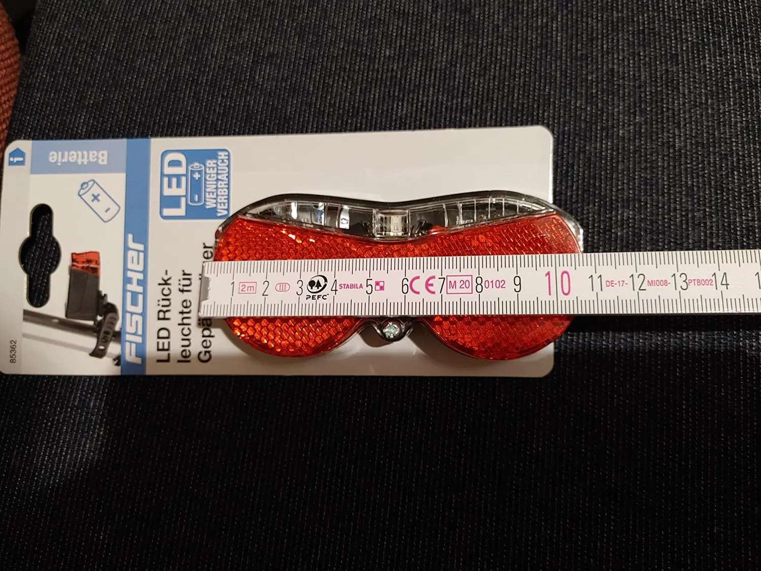 Fischer LED-Rückleuchte Gepäckträger Batterie mit Reflektor