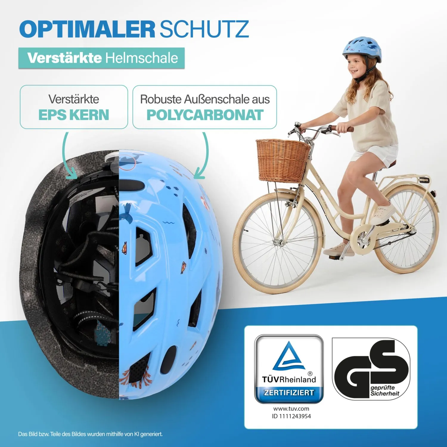 Fischer Kinderhelm Fahrradhelm XS/S 48-54 cm blau LED