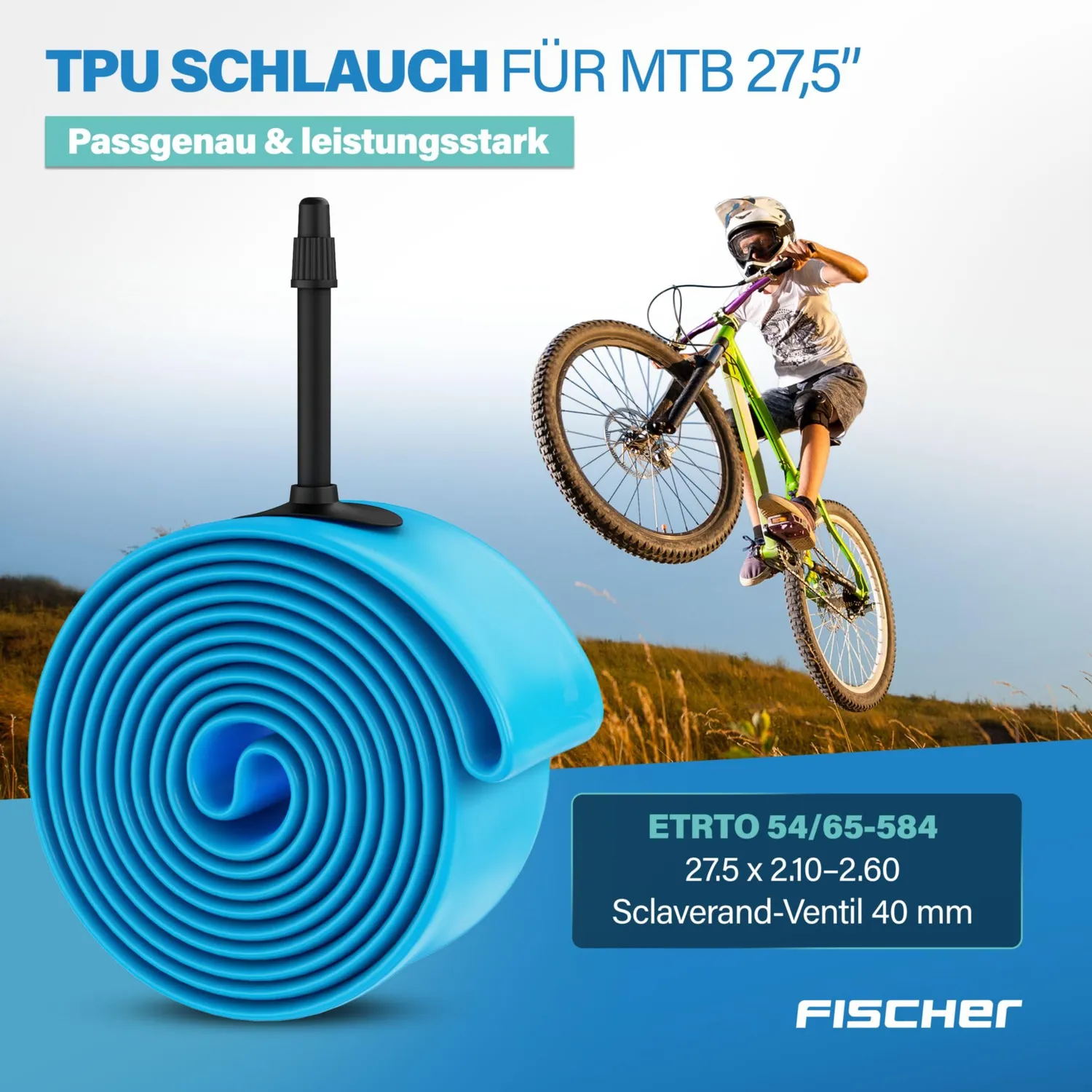 fischer TPU Fahrradschlauch MTB 27,5 Zoll 2.10-2.60 SV