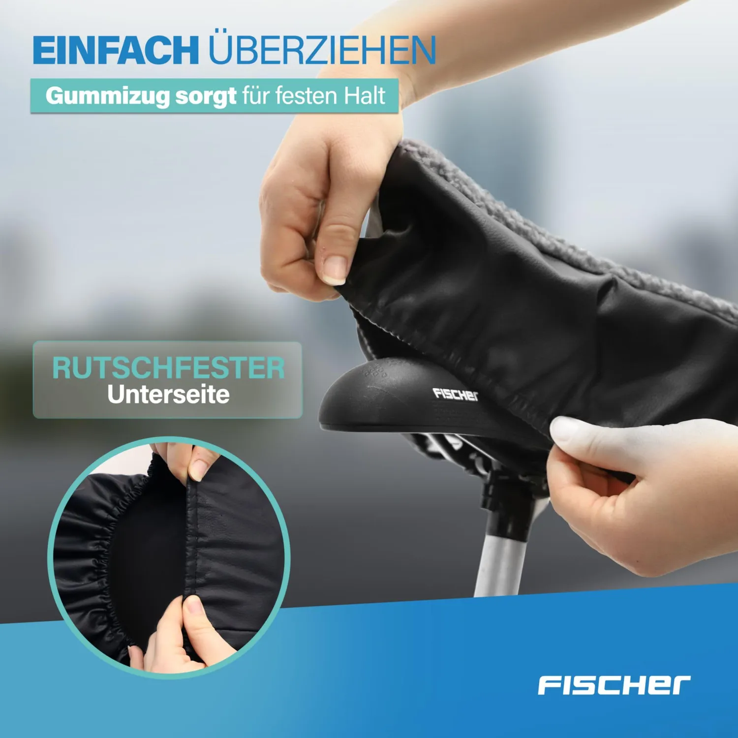 Fischer 2-in-1 Sattelbezug Fell/Kunstleder schwarz gepolstert