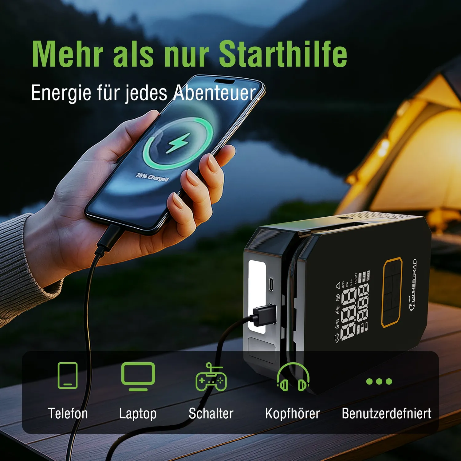 SachsenRad Air Power Start Starthilfe Powerbank Kompressor